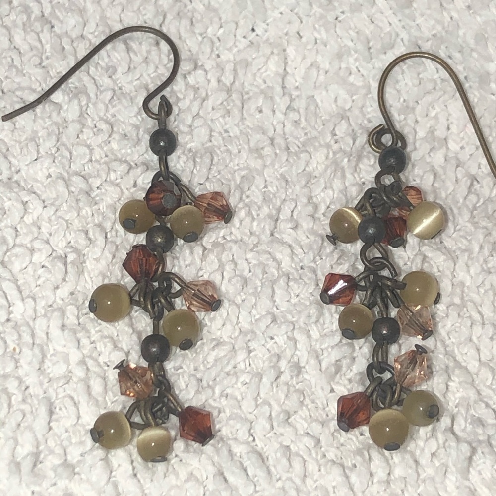 Antiqued Metal Hook Bead Dangling Earrings